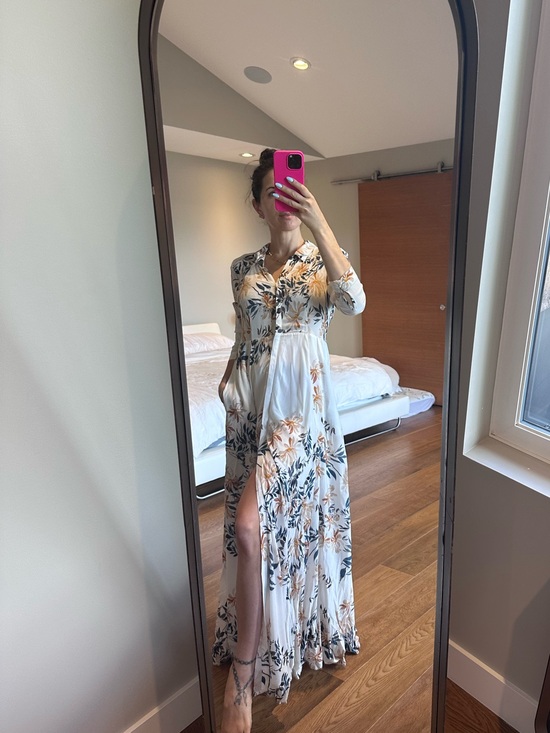 Free People Dresses & Skirts - Free People White Floral Maxi Dress with Blue and Tan Print